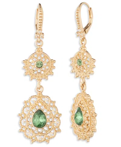 Marchesa Glass Stone Erinite Filagree Double Drop Earrings In Gold