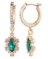 Marchesa Glass Stone Gold-tone Pear Drop Huggie Earrings In Green