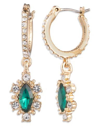 Marchesa Glass Stone Gold-tone Pear Drop Huggie Earrings In Green