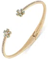 Marchesa Gold-tone Blue Floral Stone Hinged Cuff Bracelet In Gold