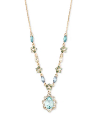 Marchesa Gold-tone Blue Multi Stone Lariat Necklace, 16" + 3" Extender