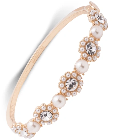 Marchesa Gold-tone Crystal & Imitation Pearl Bangle Bracelet