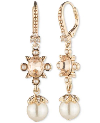 Marchesa Gold-tone Crystal & Imitation Pearl Double Drop Earrings In Blush