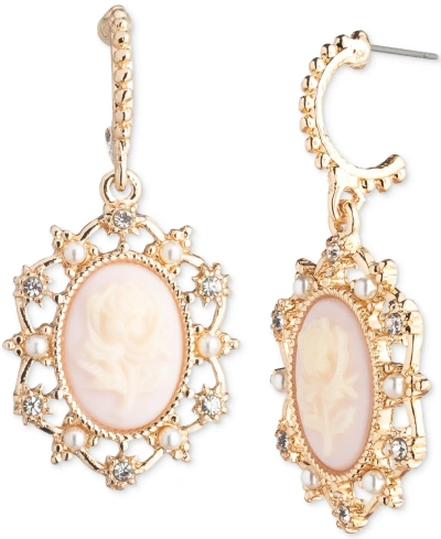 Marchesa Gold-tone Crystal & Imitation Pearl Flower Cameo Drop Earrings In Pink