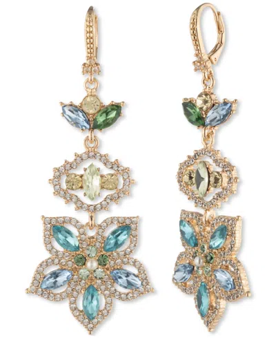 Marchesa Gold-tone Crystal & Imitation Pearl Flower Linear Drop Earrings