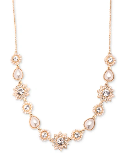 Marchesa Gold-tone Crystal & Imitation Pearl Flower Statement Necklace, 16" + 3" Extender