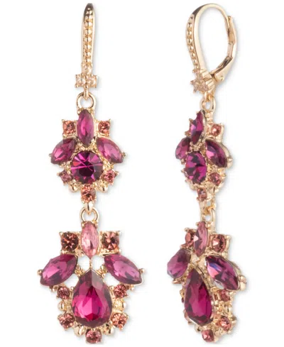 Marchesa Gold-tone Crystal & Stone Double Drop Earrings In Pink