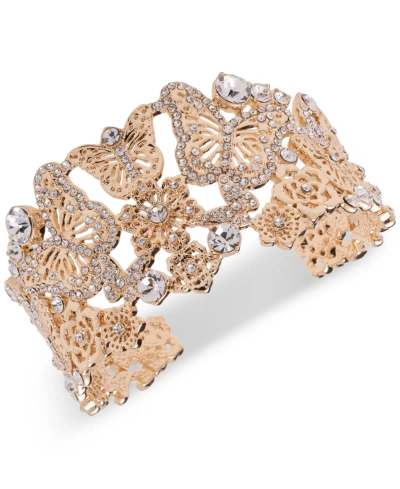 Marchesa Gold-tone Crystal Butterfly & Flower Cuff Bracelet In Crystal Wh