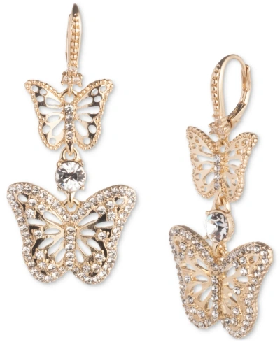 Marchesa Gold-tone Crystal Butterfly Double Drop Earrings In Crystal Wh