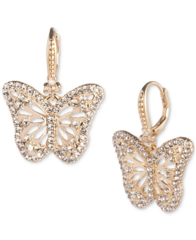 Marchesa Gold-tone Crystal Butterfly Drop Earrings In Crystal Wh