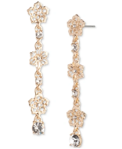 Marchesa Gold-tone Crystal Butterfly Linear Drop Earrings In Crystal Wh