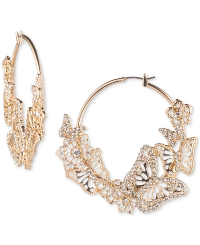 Marchesa Gold-tone Crystal Butterfly Statement Hoop Earrings In Crystal Wh