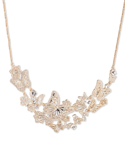 Marchesa Gold-tone Crystal Butterfly Statement Necklace, 16" + 3" Extender In Crystal Wh