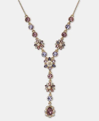 Marchesa Gold-tone Crystal Cluster Lariat Necklace, 16" + 3" Extender