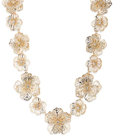 Marchesa Gold-tone Crystal Openwork Flower Collar Necklace, 16" + 3" Extender