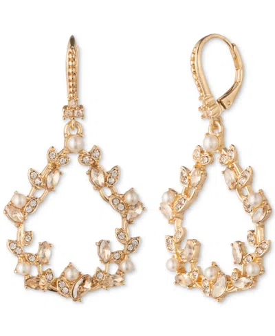 Marchesa Gold-tone Imitation Pearl & Stone Vine Leaf Orbital Earrings In Golden
