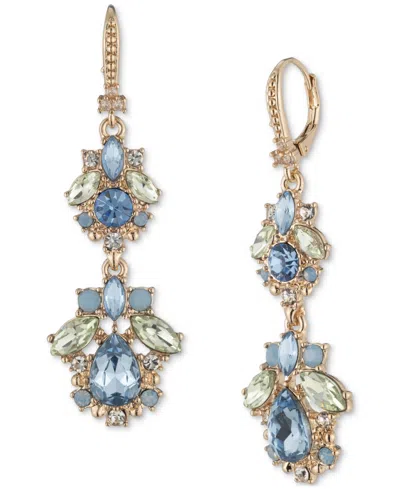 Marchesa Gold-tone Mixed Crystal Cluster Double Drop Earrings