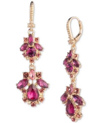 Marchesa Gold-tone Mixed Stone Cluster Double Drop Earrings In Pink