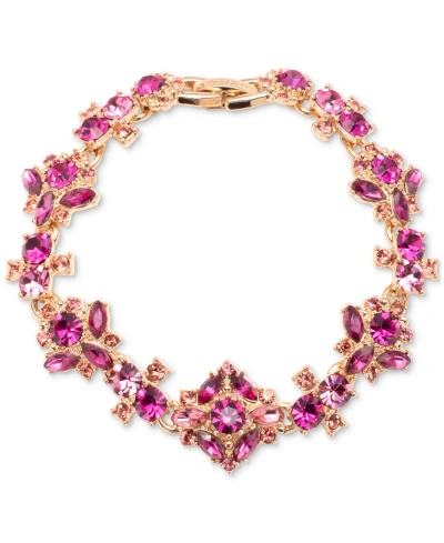 Marchesa Gold-tone Mixed Stone Cluster Flex Bracelet In Pink