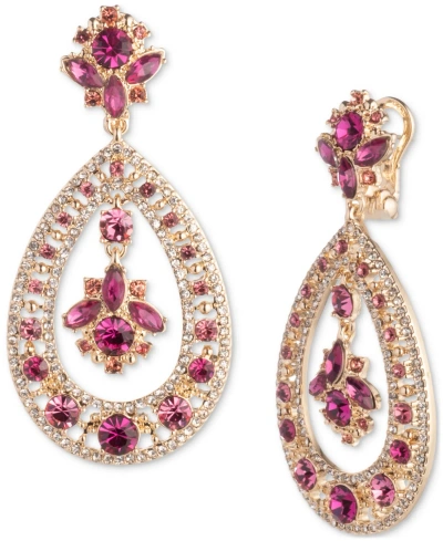 Marchesa Gold-tone Mixed Stone Cluster Orbital Drop Earrings In Pink