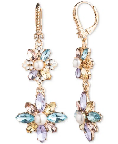 Marchesa Gold Tone Multi Floral Double Drop Earrings