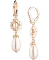 MARCHESA GOLD-TONE PAVE & IMITATION PEARL DOUBLE DROP EARRINGS