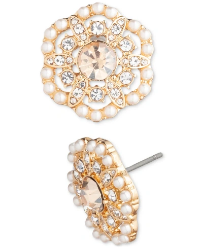 Marchesa Gold-tone Pave & Imitation Pearl Flower Stud Earrings