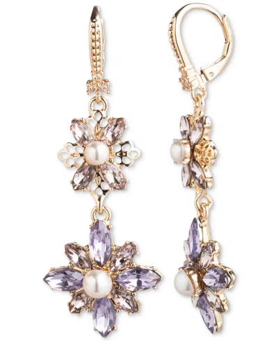 Marchesa Gold-tone Purple Stone Floral Double Drop Earrings