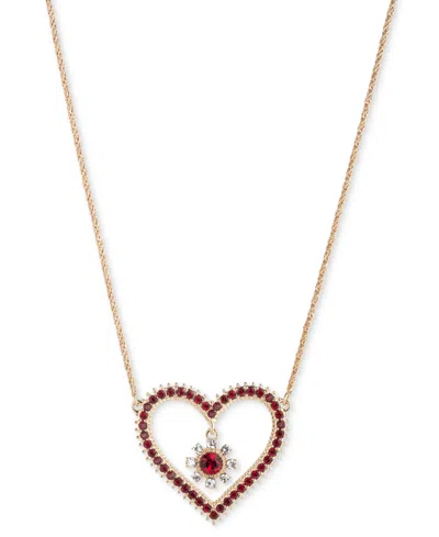 Marchesa Gold-tone Red & White Crystal Heart Pendant Necklace, 16" + 3" Extender In Red Cherry