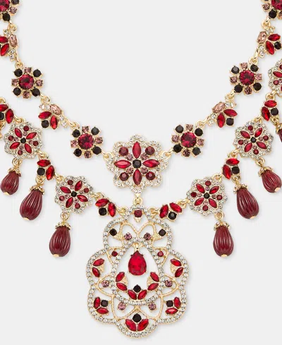 Marchesa Gold-tone Crystal Multi-strand Statement Necklace, 16"-18" In Red