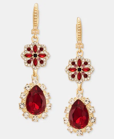 Marchesa Gold-tone Crystal Pear Double Drop Earrings In Red