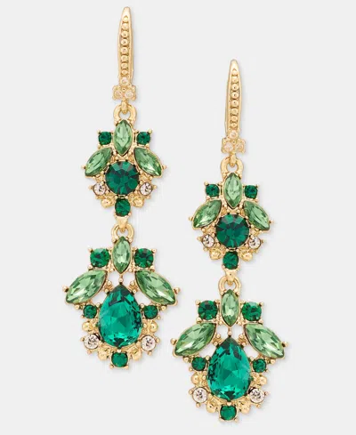Marchesa Gold-tone Glass Crystal Double Drop Earrings In Green