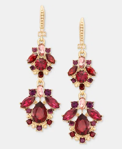 Marchesa Gold-tone Glass Crystal Double Drop Earrings In Red