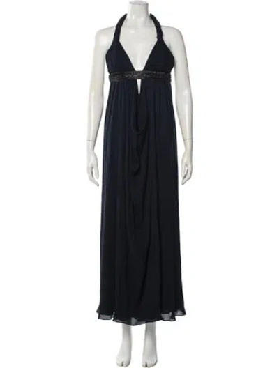 Pre-owned Marchesa Halterneck Long Dress In Blue