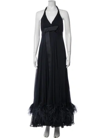 Pre-owned Marchesa Halterneck Long Dress In Blue