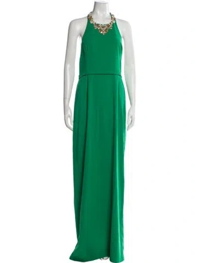 Pre-owned Marchesa Halterneck Long Dress In Green