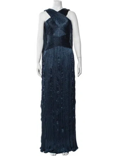 Pre-owned Marchesa Halterneck Long Dress W/ Tags In Blue