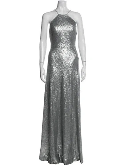 Pre-owned Marchesa Halterneck Long Dress W/ Tags In Gray