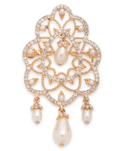 Marchesa Imitation Pearl Glass Gold-tone Elegant Cross Pin