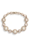 Marchesa Gold-tone Imitation Pearl & Crystal Link Bracelet In Cream/silk/gold