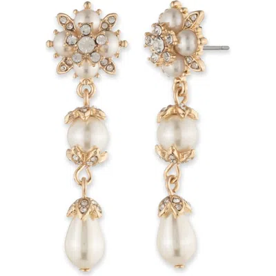 Marchesa Imitation Pearl Linear Drop Earrings In Pink