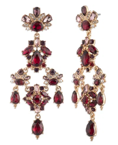 Marchesa Imitation Pearl Multi Stone Gold-tone Red Drama Chandelier Earrings