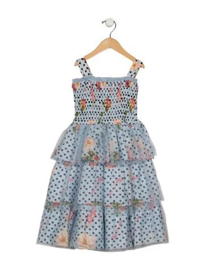 Pre-owned Marchesa Kid Girl's Pattern Sleeveless Dress In Blue