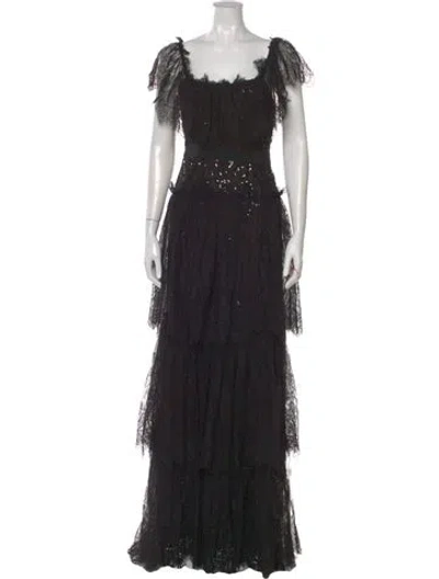 Pre-owned Marchesa Lace Long Dress In Black