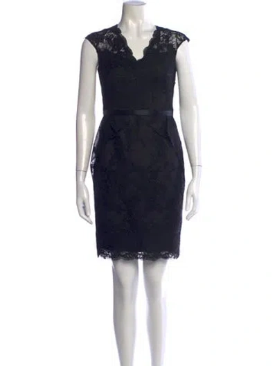 Pre-owned Marchesa Lace Pattern Knee-length Dress In Black/blue