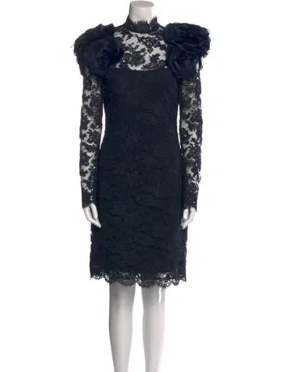 Pre-owned Marchesa Lace Pattern Knee-length Dress In Blue