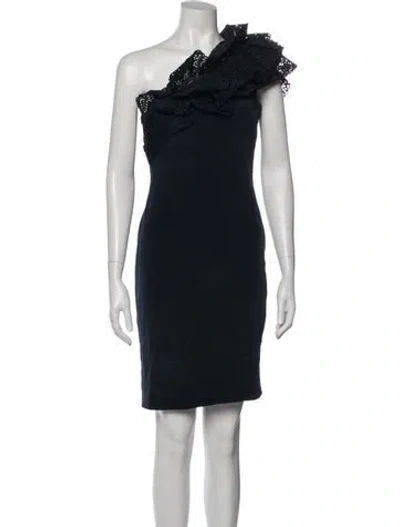 Pre-owned Marchesa Lace Pattern Knee-length Dress In Blue
