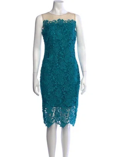 Pre-owned Marchesa Lace Pattern Knee-length Dress In Blue
