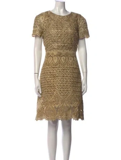 Pre-owned Marchesa Lace Pattern Knee-length Dress In Gold
