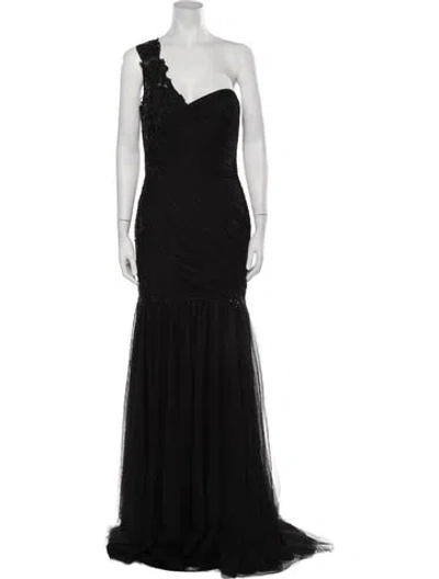 Pre-owned Marchesa Lace Pattern Long Dress In Black